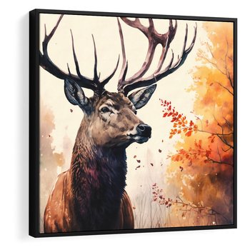 Obraz w ramie 50x50 - Jesienny Monarcha Lasu - grafika komputerowa, na podstawie obrazu - rama czarna