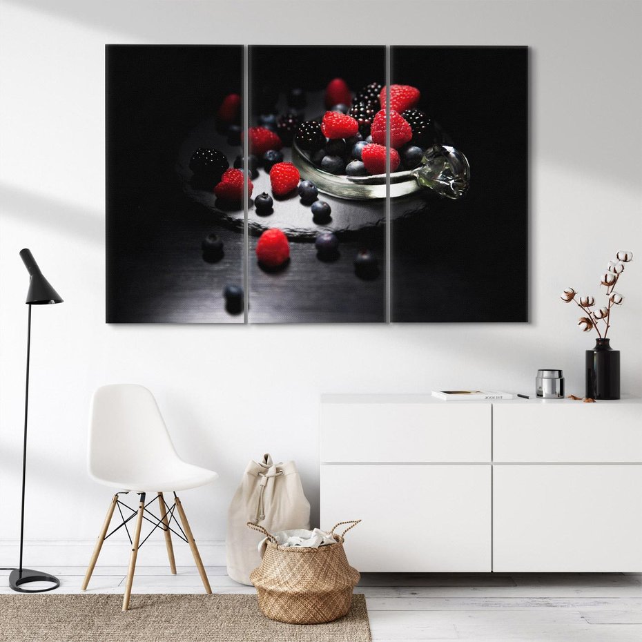 Obraz na płótnie 120x80 - Soczyste Owocowe Zestawienie Malin i Borówek - owoce, maliny