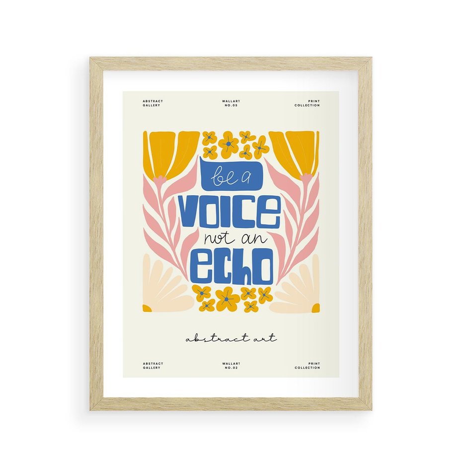 Plakat w ramie 40x50 - Złote Impulsy - typografia, kwiaty - rama drewno