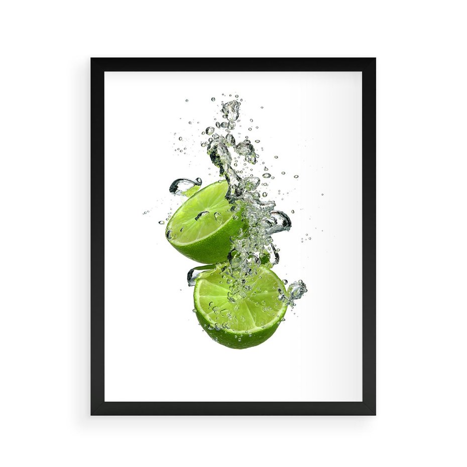 Plakat w ramie 40x50 - Kuchenne limonki na stole - limonki, kuchnia - rama czarna