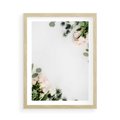 Plakat w ramie 50x70 - Kompozycja z Białych Róż i Eukaliptusa - kompozycja z białych kwiatów na białym tle, róże - rama drewno
