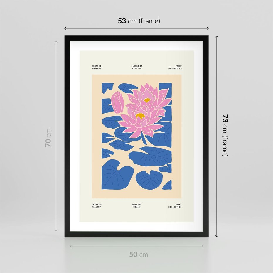 Plakat w ramie 50x70 - Rozświetlone Odbicia - lilie wodne, pastelowe kolory - rama czarna