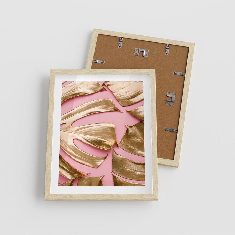 Plakat w ramie 40x50 - Przyjemność w Naturze - złote, liście - rama drewno