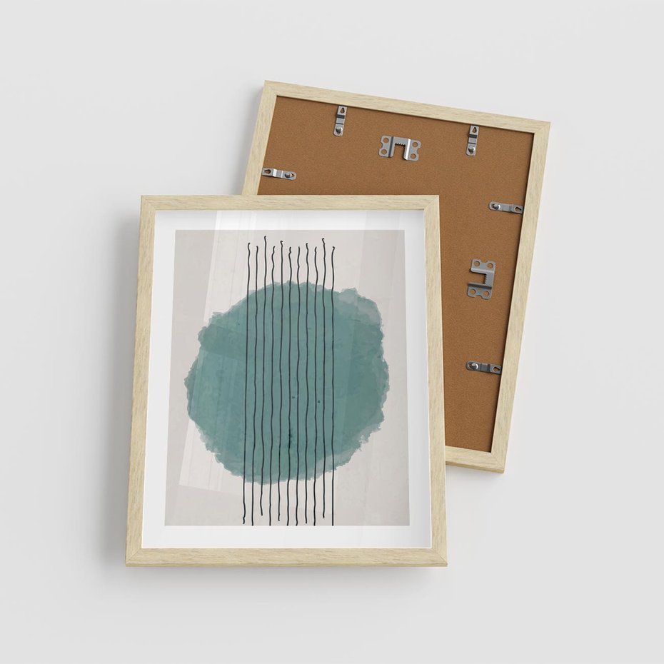 Plakat w ramie 40x50 - Podróżne Inspiracje - abstrakcyjna akwarelowa plama, nieregularne kreski - rama drewno