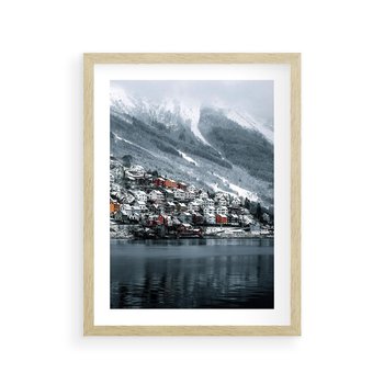 Plakat w ramie 40x50 - Skandynawia na Wzgórzach - domki na wzgórzu, skandynawia - rama drewno