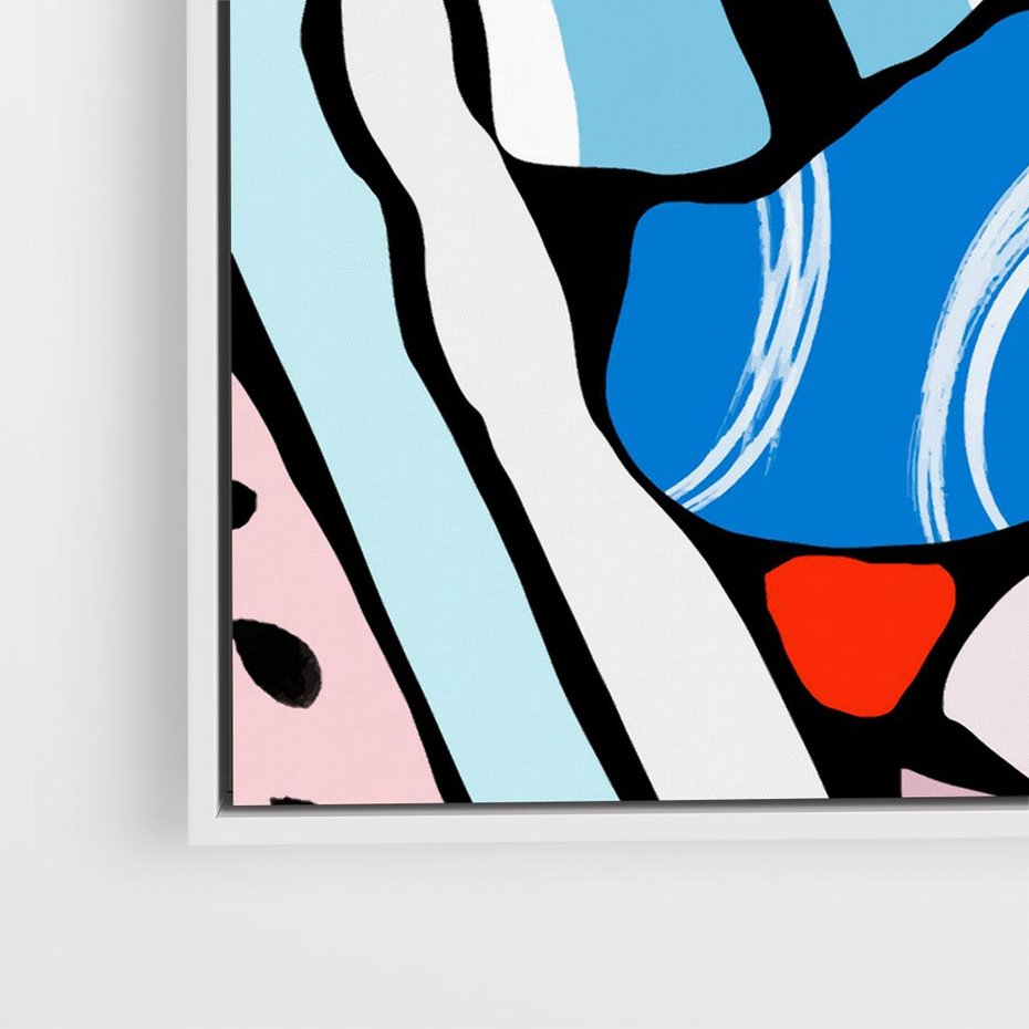 Obraz w ramie 80x80 - Kolory Na Czerni - abstrakcyjne formy, komiksowy styl - rama biała