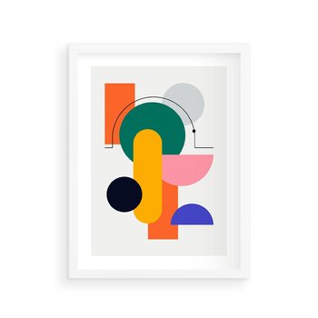 Plakat w ramie 50x70 - Harmonijne Przenikanie Form - nowoczesna sztuka, geometryczna kolorowa grafika - rama biała