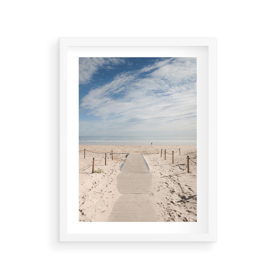 Plakat w ramie 30x40 - Ścieżka na plaży - plaża, ścieżka - rama biała