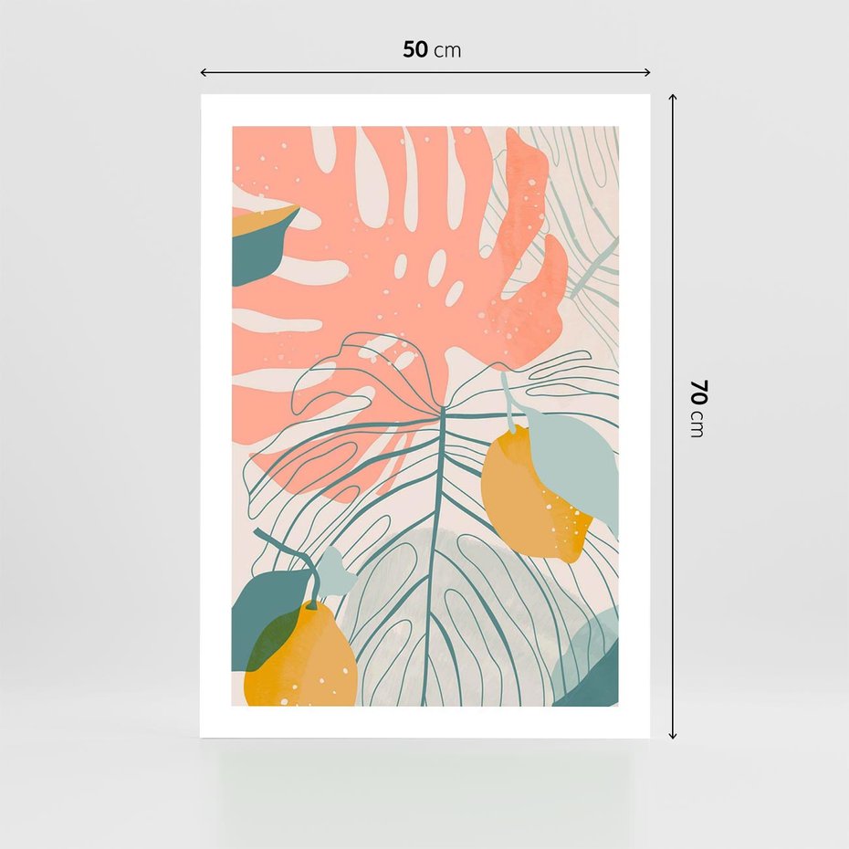 Plakat bez ramy 50x70 - Sztuka Natury: Liście Monstery w Pastelach - nowoczesna grafika, pastelowe liście monstery