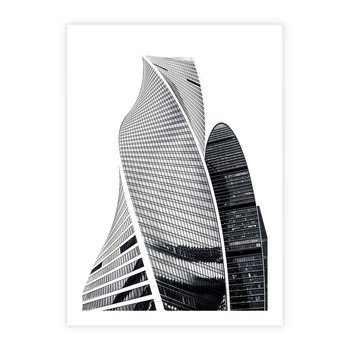 Plakat bez ramy 21x30 - Wieżowce z Falistymi Kształtami - nowoczesne wieżowce, czarno biała fotografia