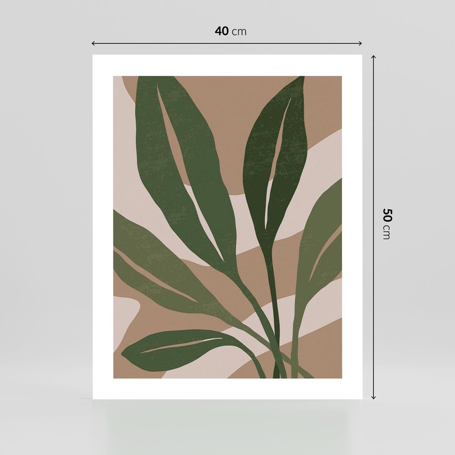 Plakat bez ramy 40x50 - Nowoczesność Natury: Plakat z Zielonymi Liśćmi - nowoczesny plakat, beż