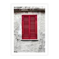 Plakat bez ramy 21x30 - Okno z Czerwonymi Okiennicami - stare okno, kamienica