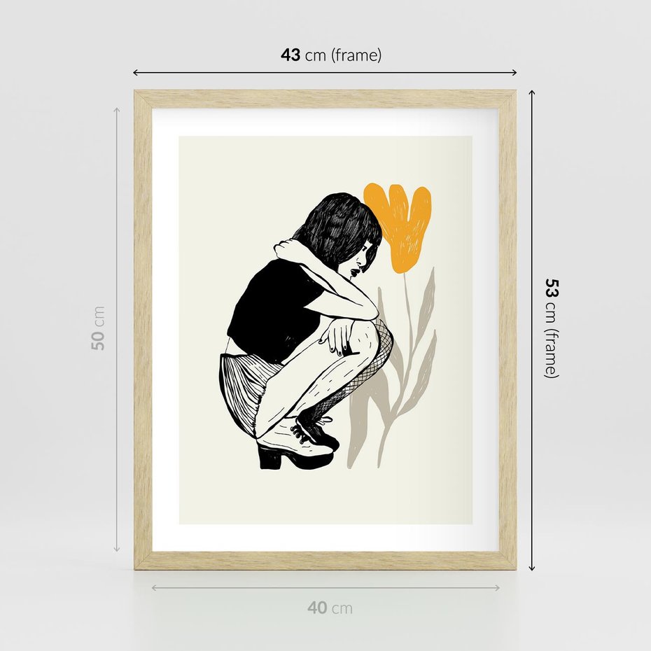 Plakat w ramie 40x50 - Kobiecy Plakat - prosta grafika, kobieta - rama drewno