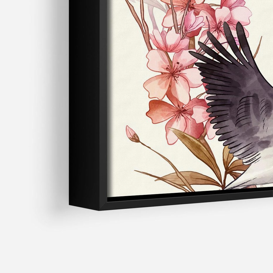 Obraz w ramie 50x50 - Szept Japonii - japońska sztuka, ptak - rama czarna