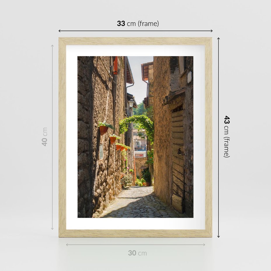 Plakat w ramie 30x40 - Włoska uliczka w perspektywie - Włochy, uliczka - rama drewno