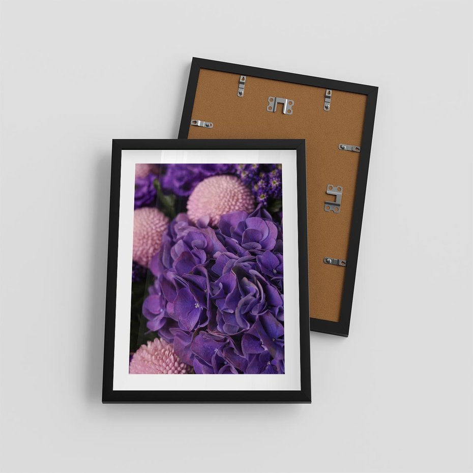 Plakat w ramie 30x40 - Fioletowa hortensja - kwiaty, hortensja - rama czarna