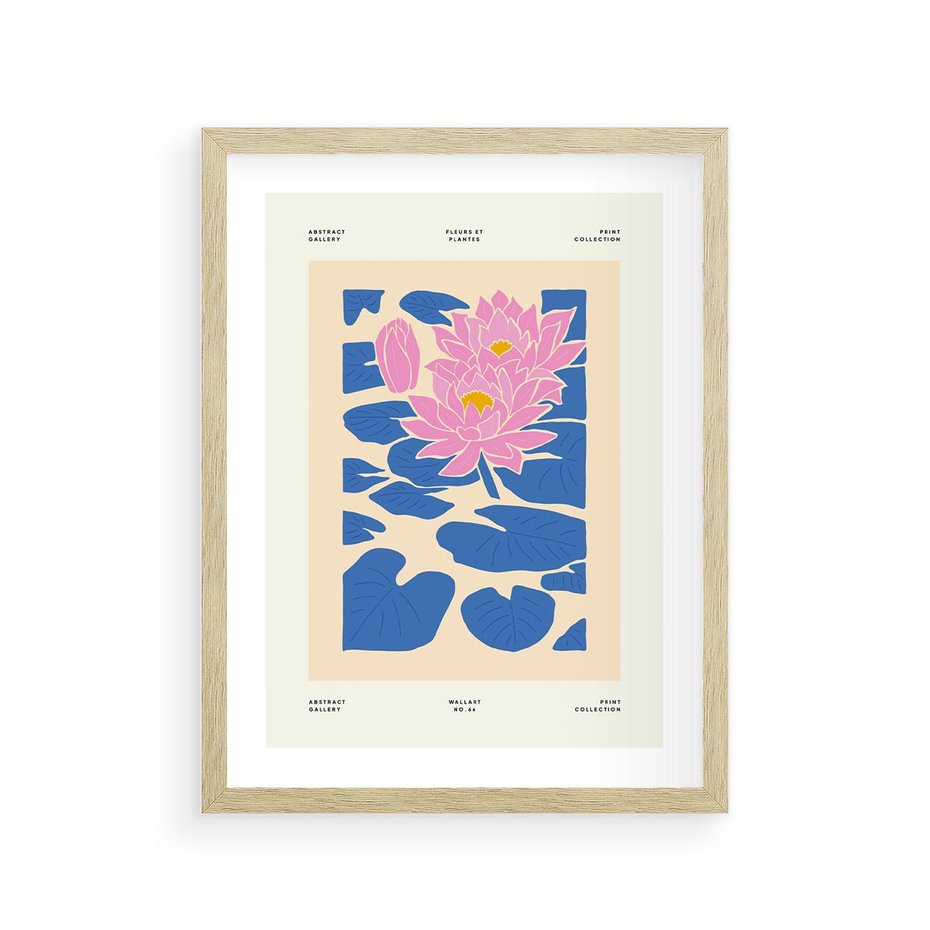 Plakat w ramie 30x40 - Rozświetlone Odbicia - lilie wodne, pastelowe kolory - rama drewno