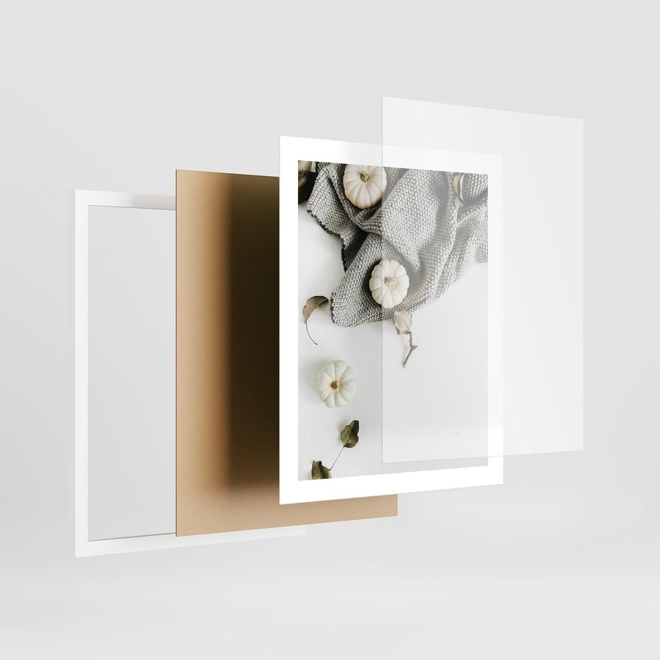 Plakat w ramie 40x50 - Białe Dynie i Przytulny Koc - kompozycja jesienna, białe dynie - rama biała