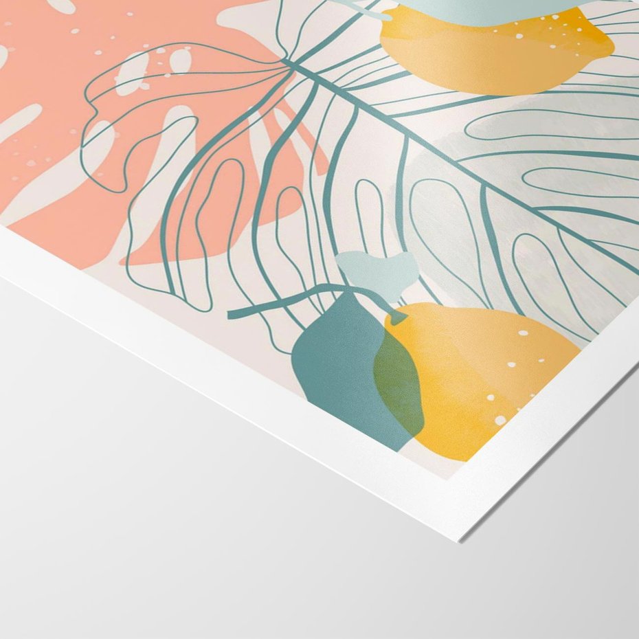 Plakat bez ramy 30x40 - Sztuka Natury: Liście Monstery w Pastelach - nowoczesna grafika, pastelowe liście monstery