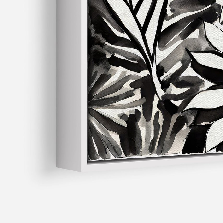 Obraz w ramie 70x100 - Czarne Liście - akwarelowy obraz, czarno biały - rama biała