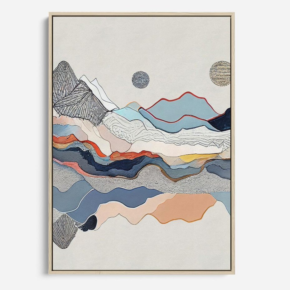 Obraz w ramie 50x70 - Dynamiczne Góry - akwarelowe graficzne góry, krajobraz - rama drewno