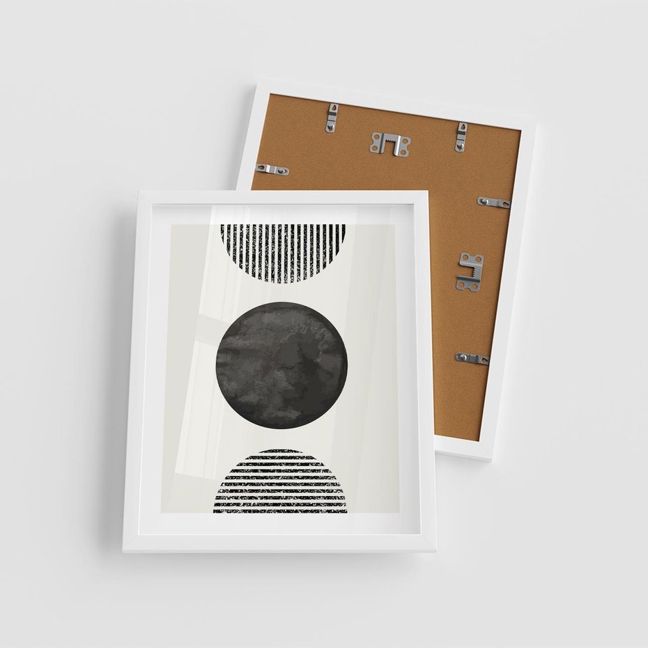 Plakat w ramie 40x50 - Tajemnicza Kompozycja - abstrakcyjne czarno białe formy, minimalizm - rama biała