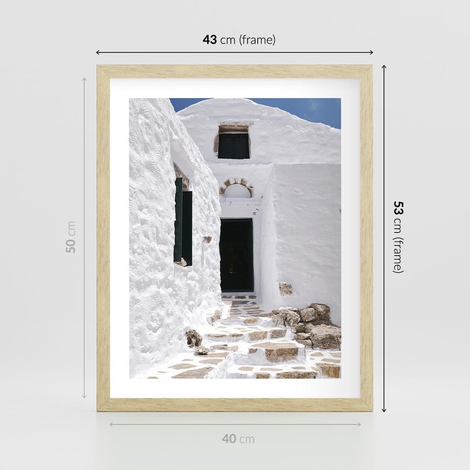 Plakat w ramie 40x50 - Santorini - Grecja błękitem malowana - Santorini, Grecja - rama drewno