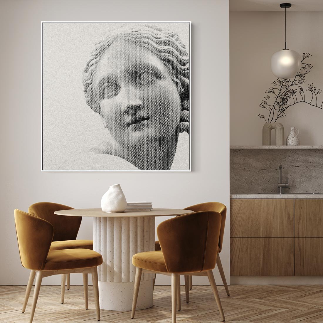 Obraz w ramie 50x50 - Szarość w Kamieniu - monochromatyczna marmurowa rzeźba, odcienie szarości - rama biała