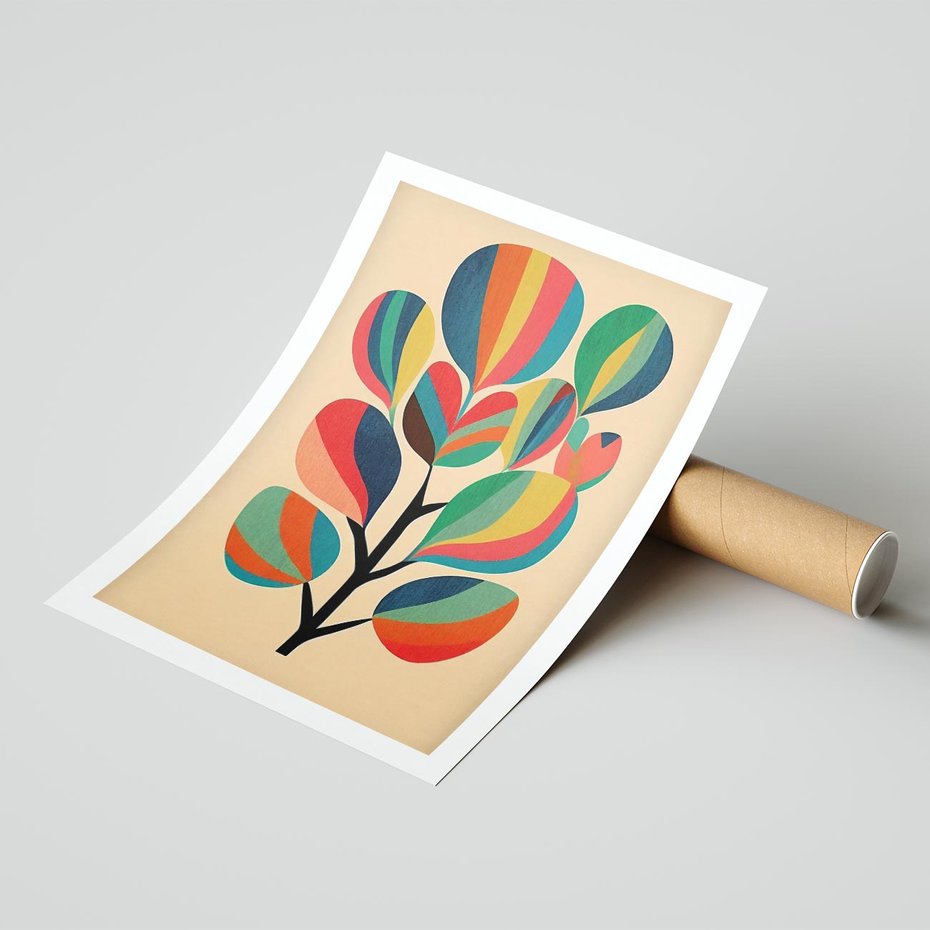 Plakat bez ramy 21x30 - Harmonia Rozplątanych Form - abstrakcyjny kolorowy tęczowy obraz, inspiracje roślinne