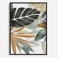 Obraz w ramie 50x70 - Współbrzmienie wewnętrznego ja - kompozycja z tropikalnych liści, stonowane kolory - rama czarna