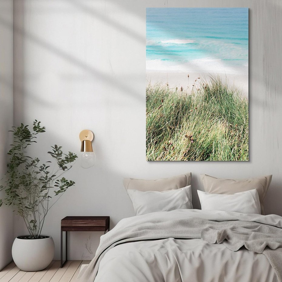 Obraz na płótnie 80x120 - Harmonia Natury - widok z wydm, wydmy porośnięte trawami