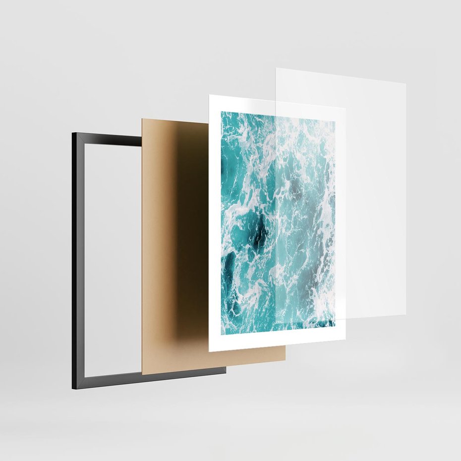 Plakat w ramie 30x40 - Wzburzony Ocean: Widok Z Góry - wzburzony ocean, błękitna woda - rama czarna