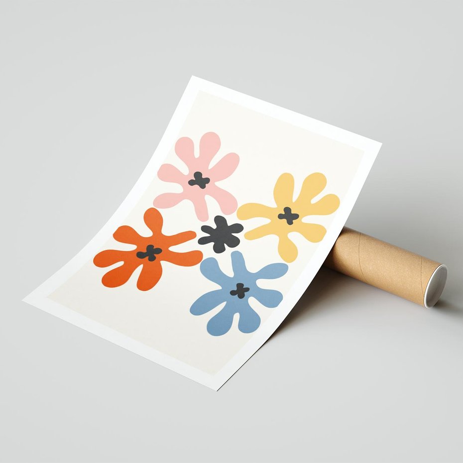 Plakat bez ramy 40x50 - Taniec Akwareli - abstrakcyjne wielokolorowe kwiaty, minimalizm