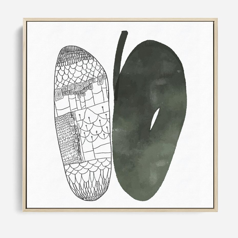 Obraz w ramie 50x50 - Przesunięte Jabłko - minimalistyczny plakat, jabłko - rama drewno