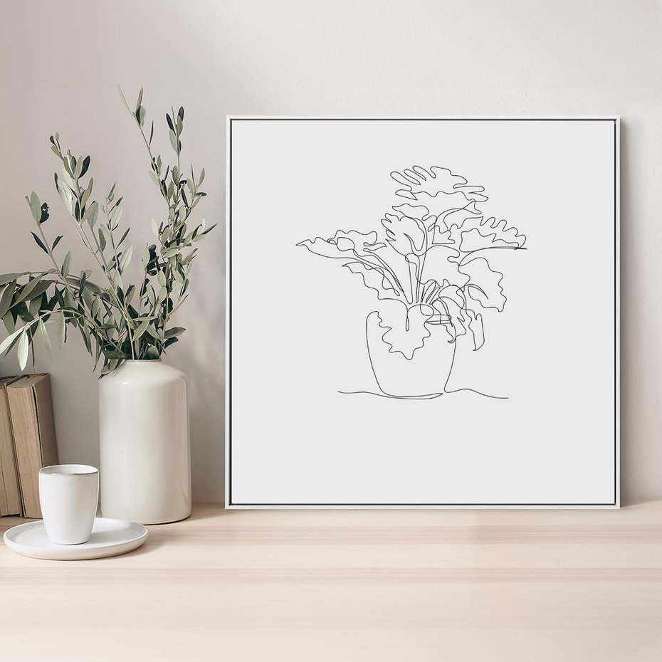 Obraz w ramie 50x50 - Rozkwitające Formy - szkic, minimalizm - rama biała