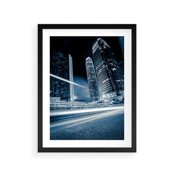 Plakat w ramie 50x70 - Nocne pejzaże miasta - miasto, nocą - rama czarna