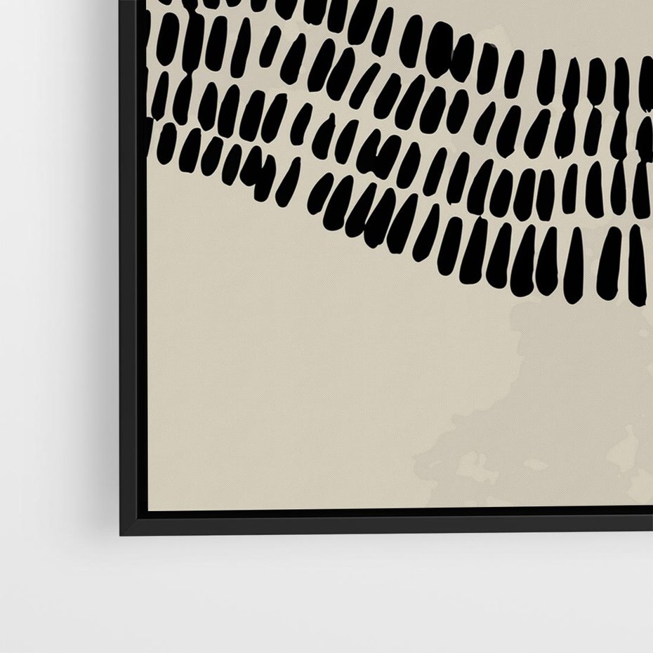 Obraz w ramie 50x50 - Kontury Ewolucji Materii - boho plakat, czarne kropki kreski - rama czarna