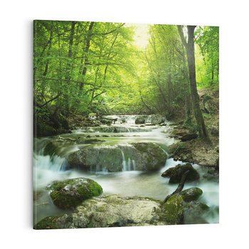 Obraz na płótnie 60x60 - Ukojenie strumienia: Spotkanie z naturą - strumyk, las
