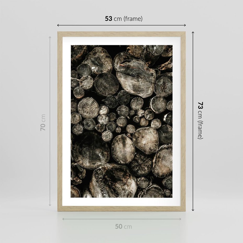 Plakat w ramie 50x70 - Stos Drewna - kłody drewna, pociete drweno - rama drewno