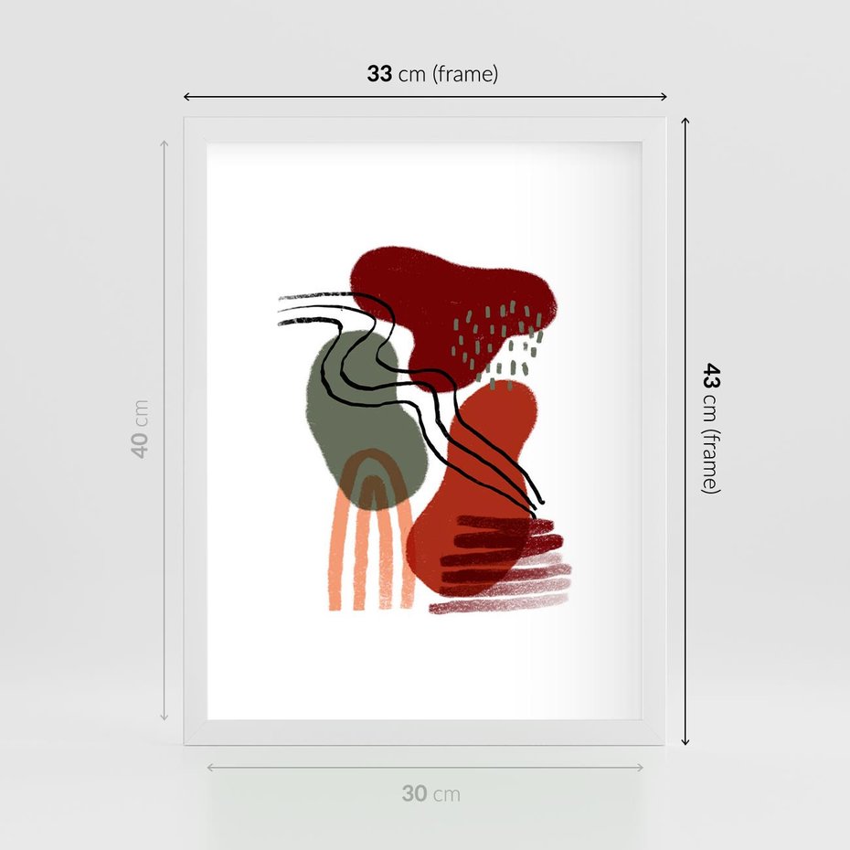 Plakat w ramie 30x40 - Boho Przenikanie - abstrakcyjna sztuka, boho kształty - rama biała