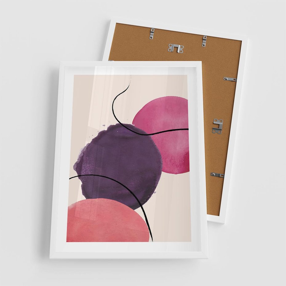 Plakat w ramie 50x70 - Migotliwe Widzenia - abstrakcyjne akwarelowe plamy, nieregularne linie - rama biała