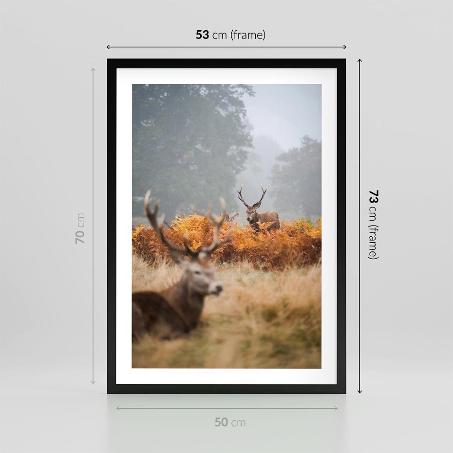 Plakat w ramie 50x70 - Malownicza Harmonia - jelenie, jesień - rama czarna