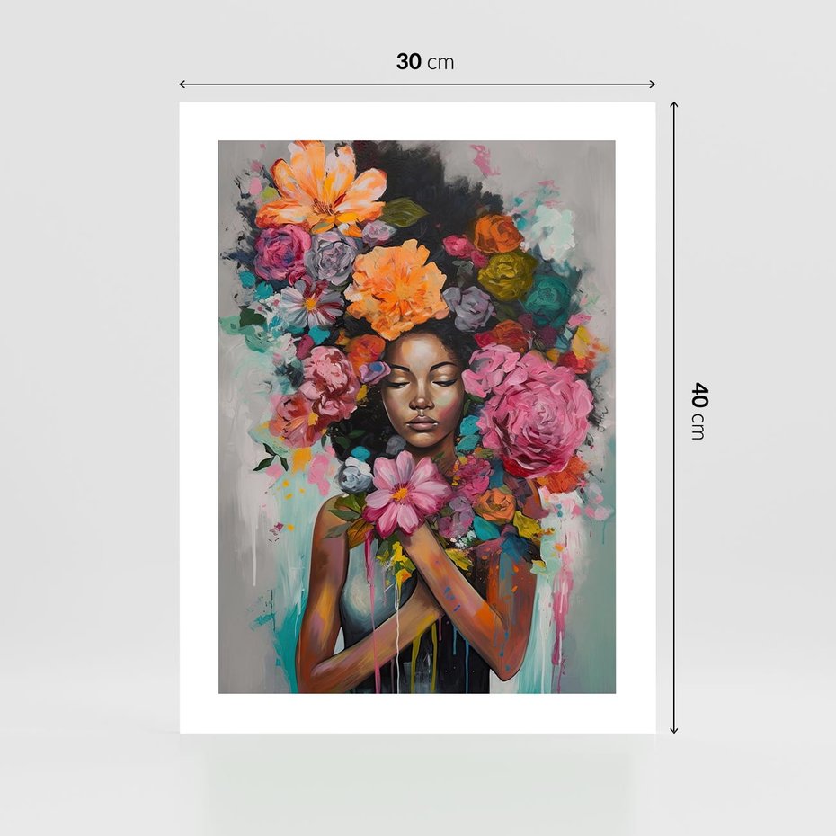 Plakat bez ramy 30x40 - Z Głową w Kwiatach - obraz olejny, sztuka nowoczesna