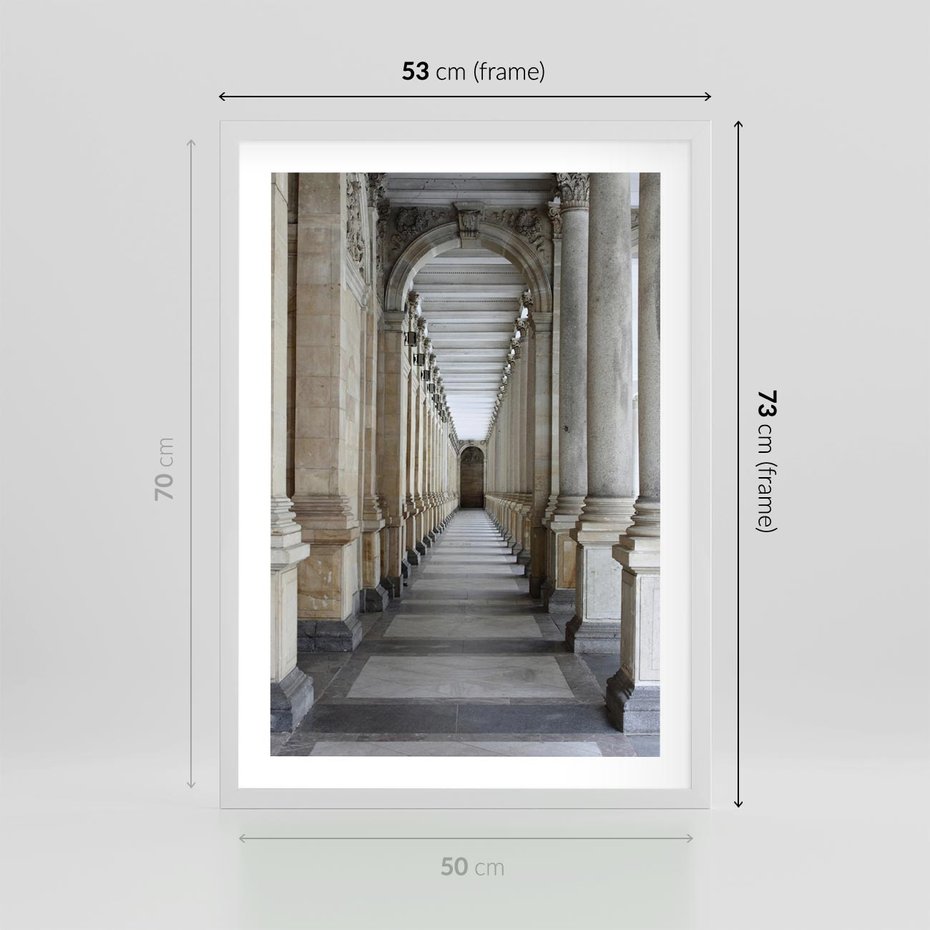 Plakat w ramie 50x70 - Uroki Kolumn - kolumny, architektura - rama biała