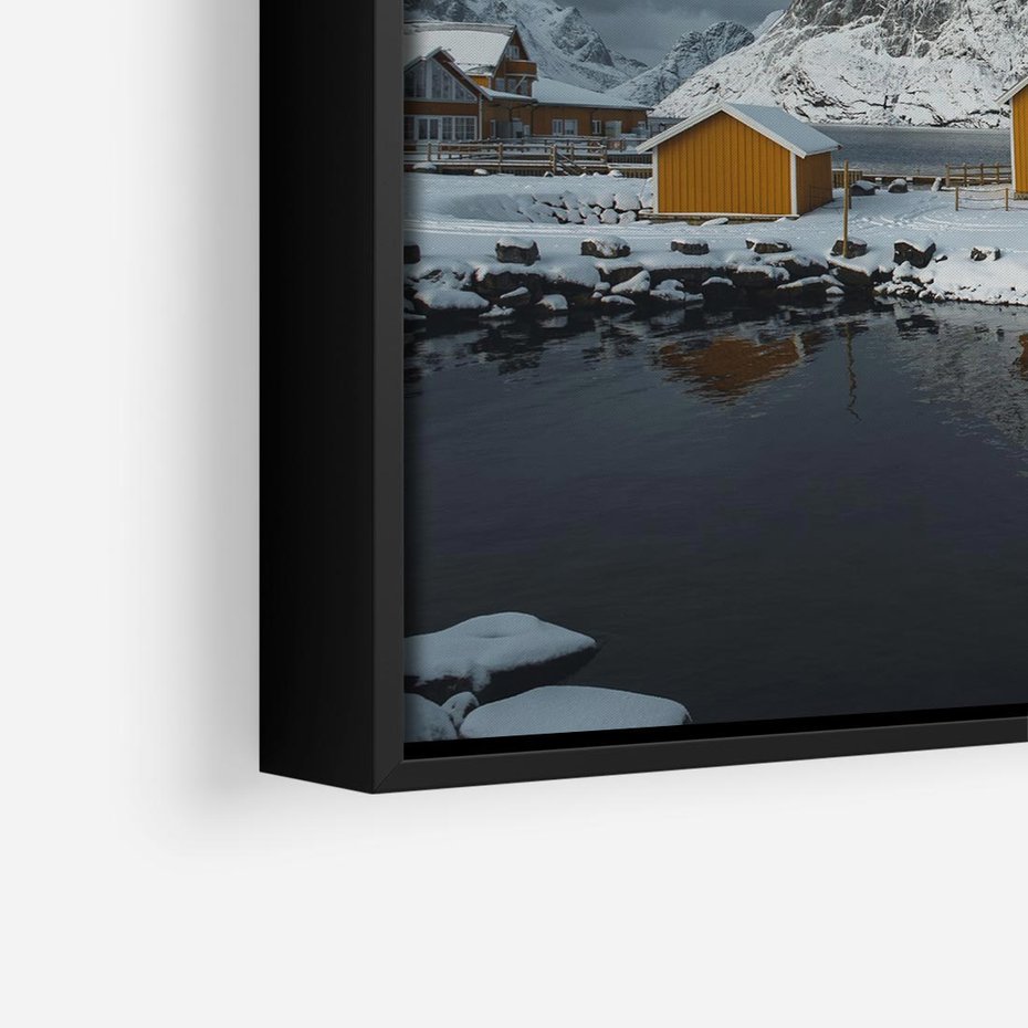 Obraz w ramie 50x50 - Minimalizm i Urok Natury - skandynawskie, domki - rama czarna