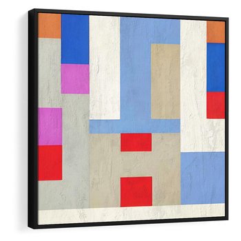 Obraz w ramie 50x50 - Bezczasowe Przenikanie Kształtów - abstrakcyjne geometryczne kształty, olejny obraz - rama czarna