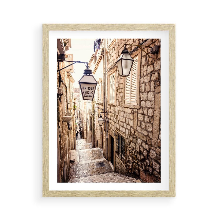 Plakat w ramie 50x70 - mistyczna podróż - uliczka, perspektywa - rama drewno