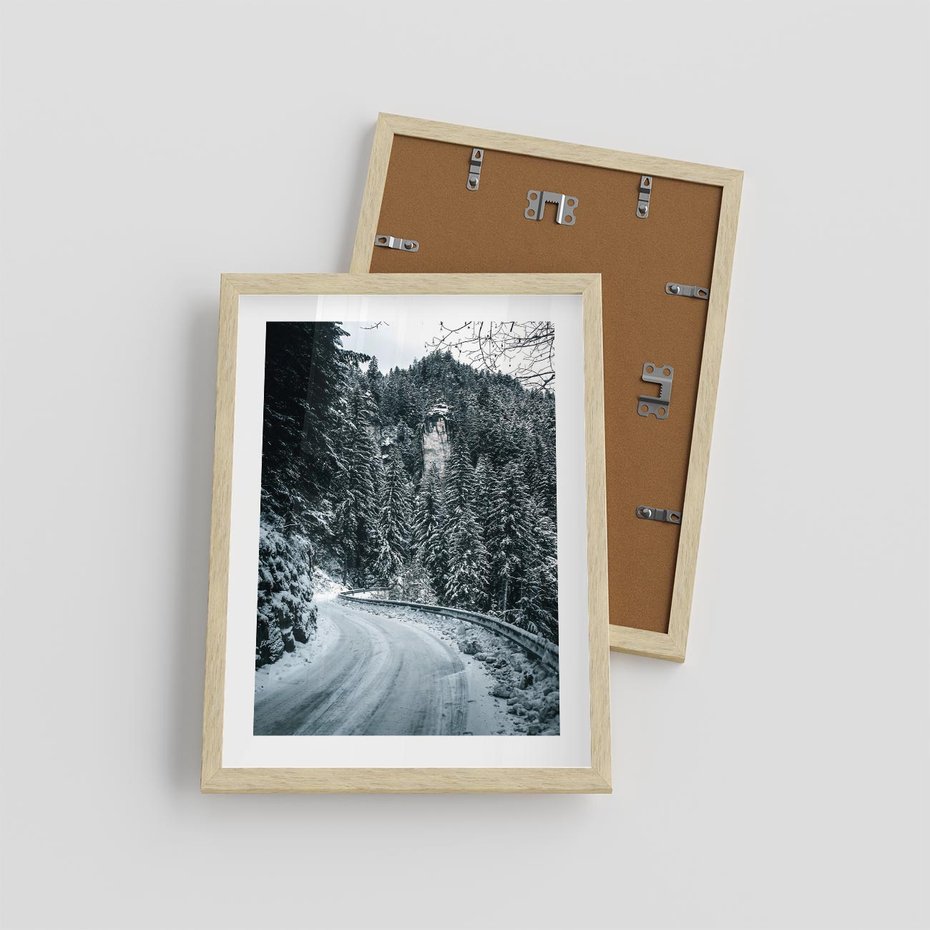 Plakat w ramie 30x40 - Zimowa Przygoda - zima w górach, droga - rama drewno
