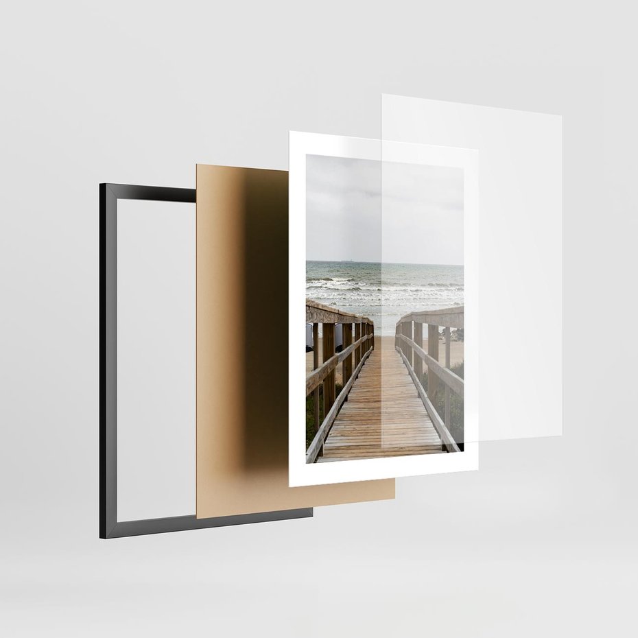 Plakat w ramie 30x40 - Morze i drewniany pomost - morze, pomost - rama czarna