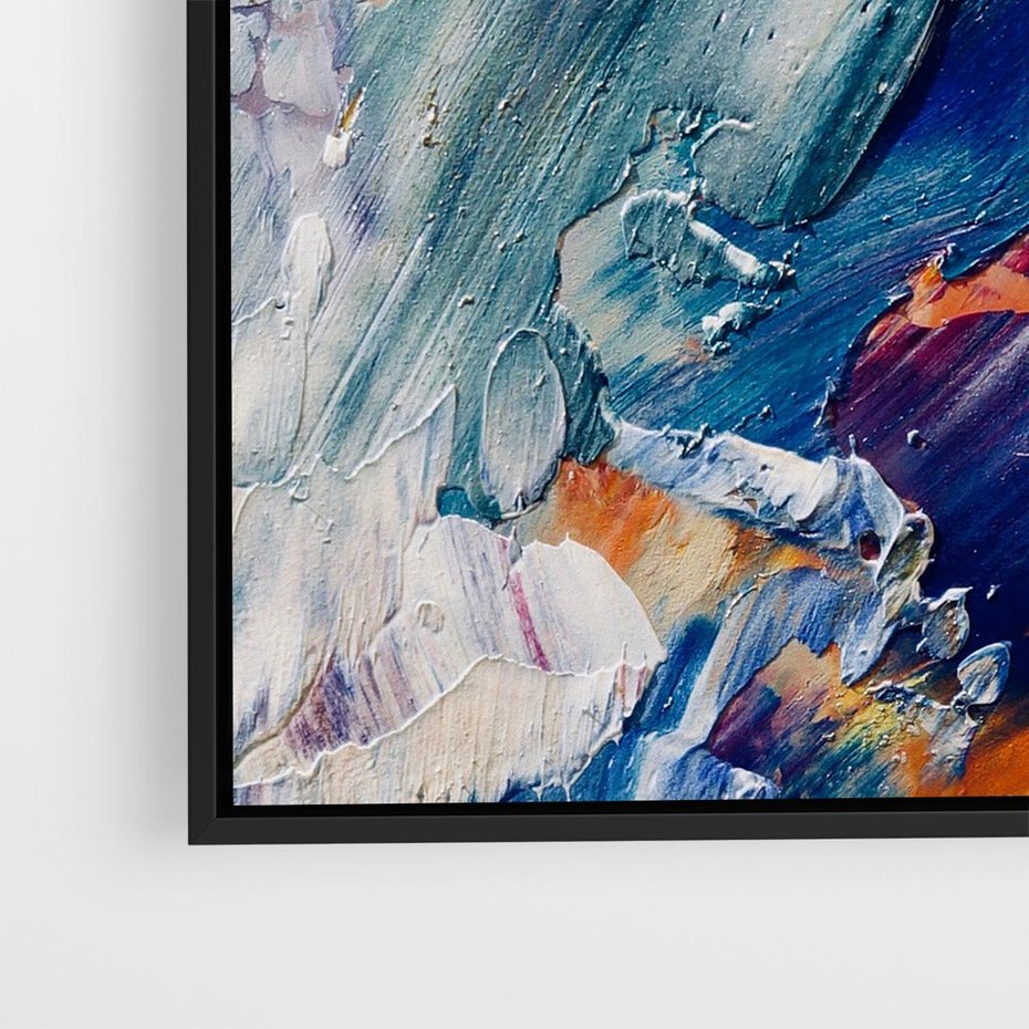 Obraz w ramie 50x50 - Rytmy ukrytych pragnień - chaos i abstrakcja, plamy koloru - rama czarna